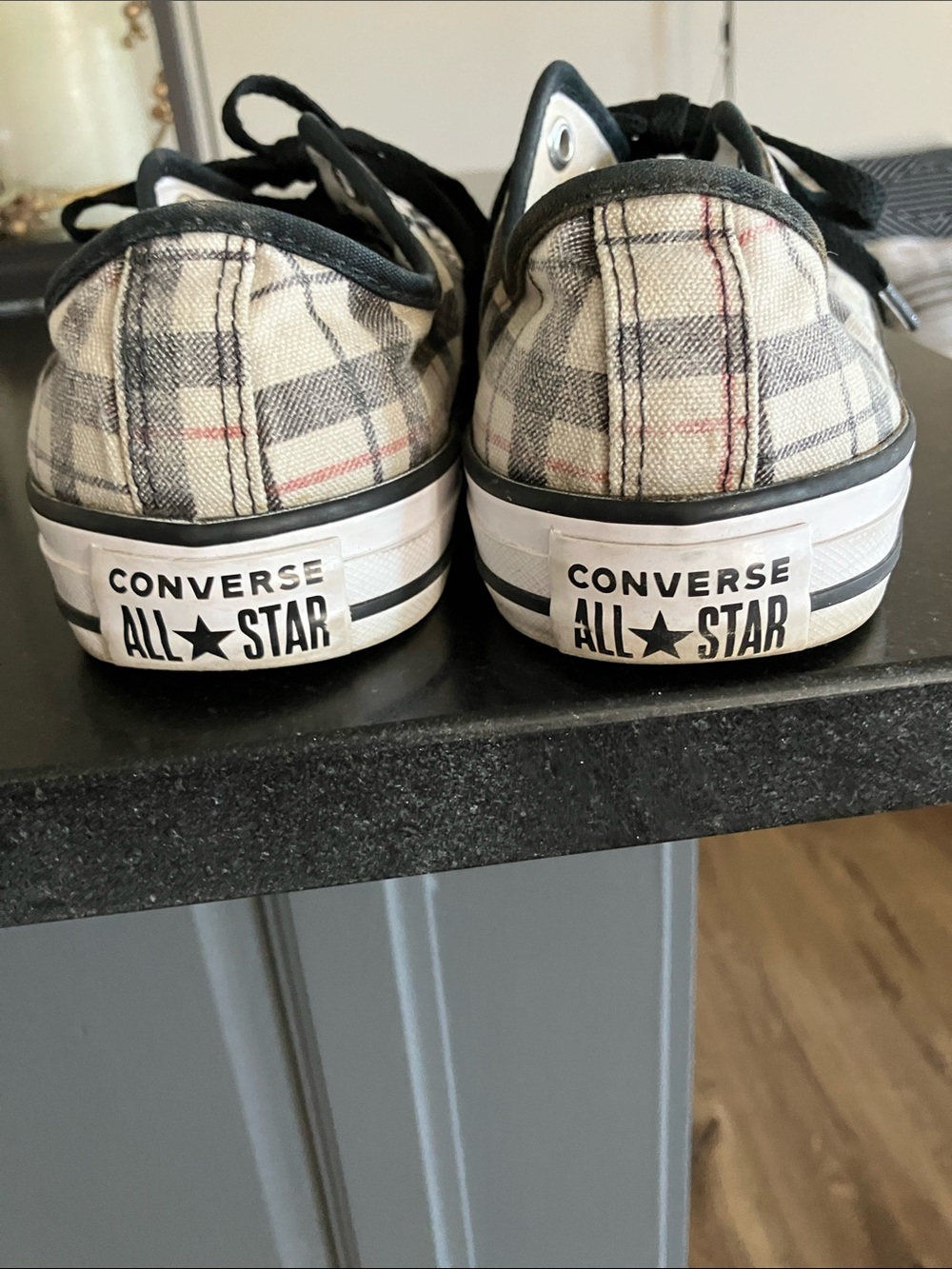Converse Plaid Low-Top Sneakers in Black and Beige Plaid - Picture 2 of 3